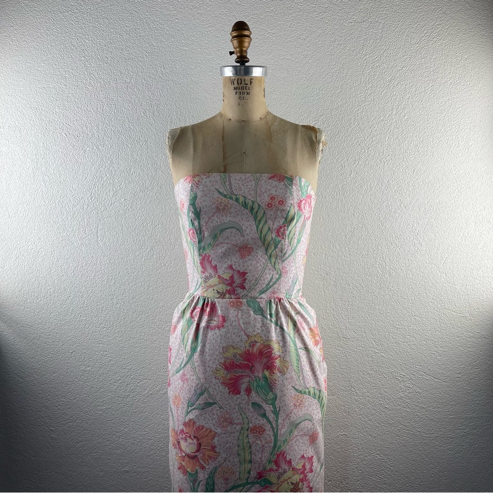 SOLD l 90s 4 Blair Woolverton Barbie Pastel Floral Print Strapless Mini Dress - Picture 1 of 15